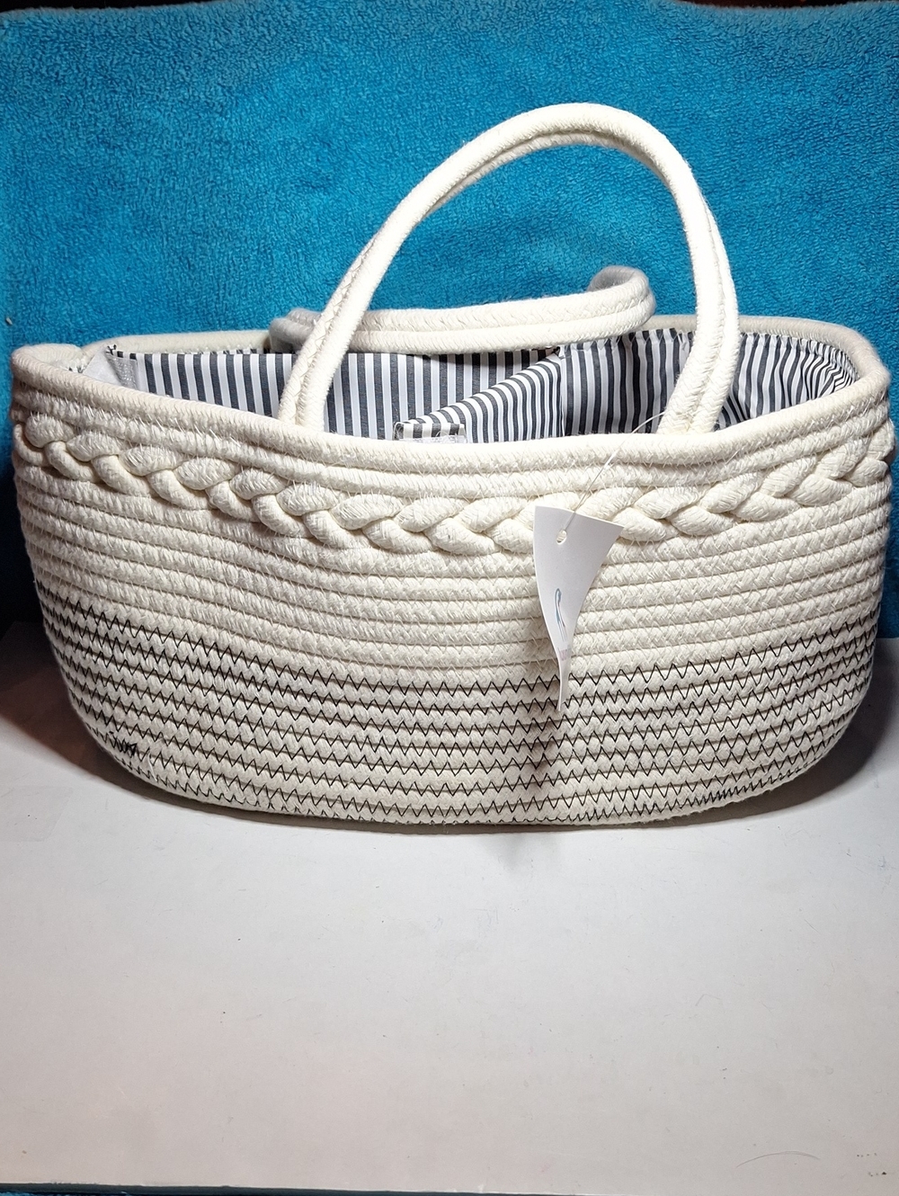 Luxury Little Diaper Caddy Organizer, Large Cotton Rope Nursery Basket